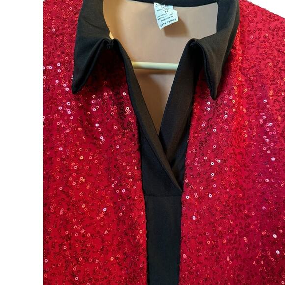 A Wish come true 12743 Sequin Placket Guy Shirt Red & black size small - Picture 8 of 12